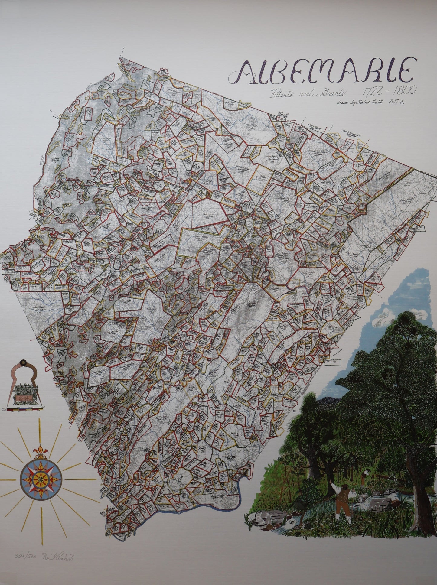 Albemarle County Patents & Grants (1722 - 1800) Map Print - Drawn by Michael Crabill